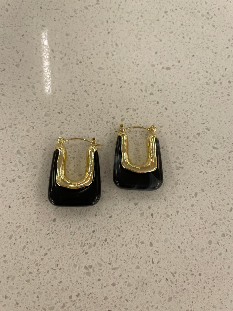 Square Resin Earrings - Black Marble